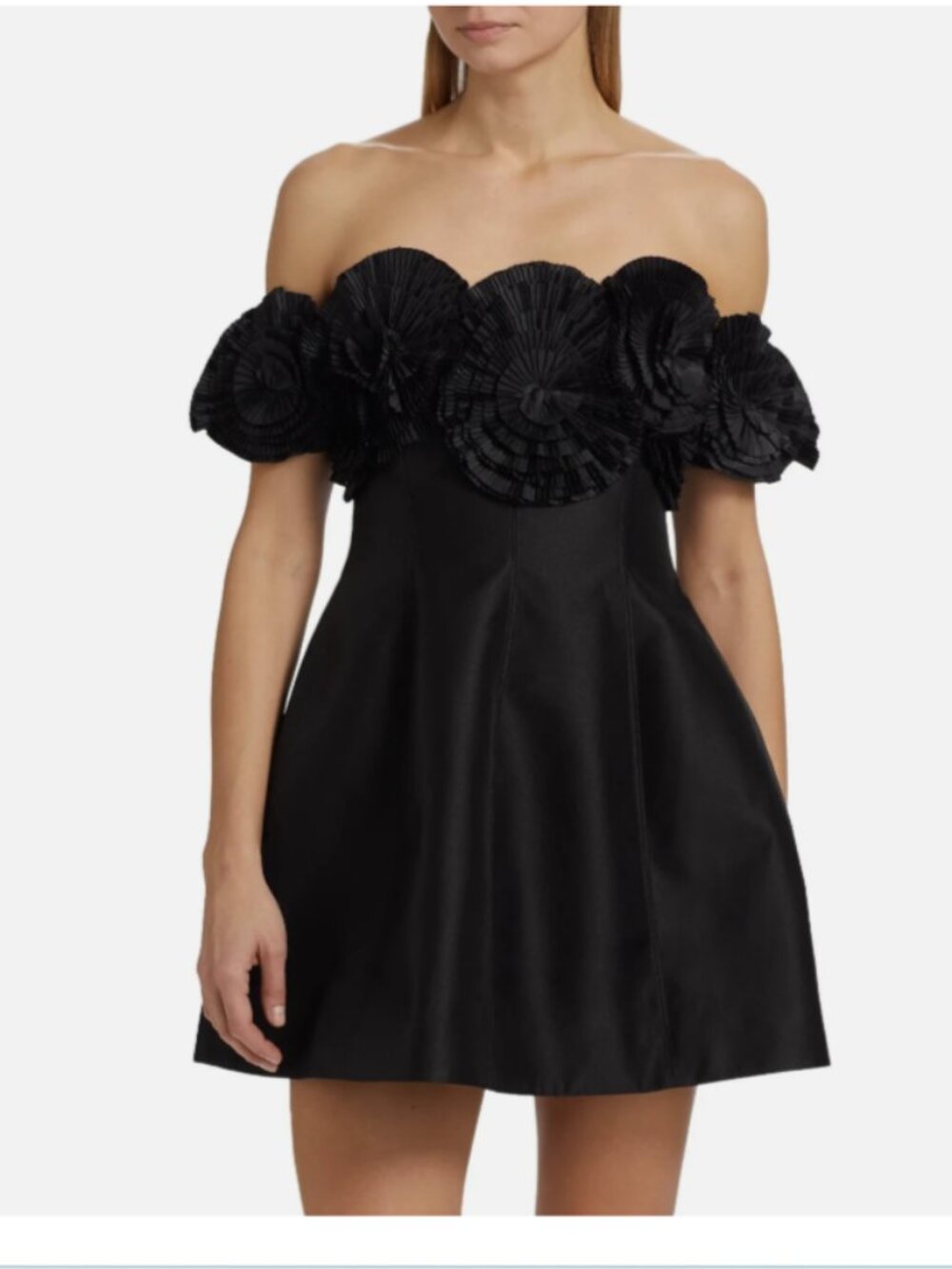 Acler Black Off-Shoulder Mini Dress with Floral Appliqué NWT